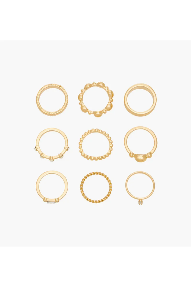 لايف ستايل Stackable Assorted Gold Tone Ring - Set of 9